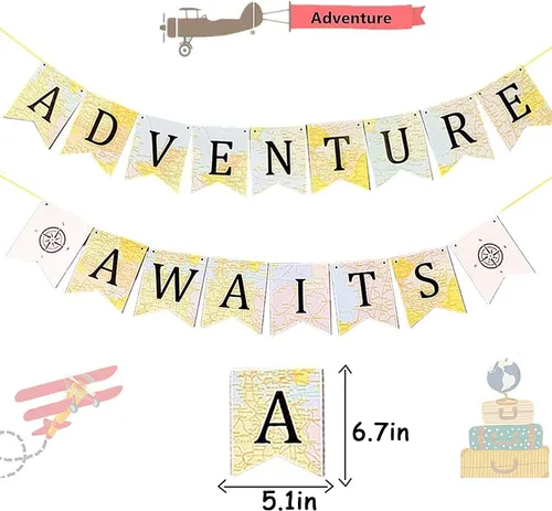 Vista 3 de JeVenis Adventure Awaits - Cartel temático de viaje para baby shower, graduación, fiesta de jubilación, 1 x 1 pulgada, tonos tierra, cuadrado