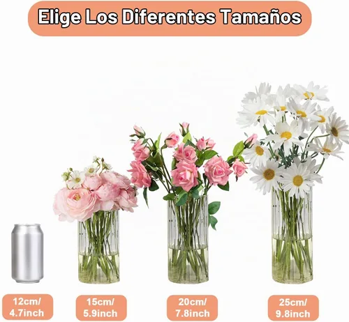 Vista 7 de Gute Florero de cristal de 6 pulgadas con rayas verticales, moderno florero
