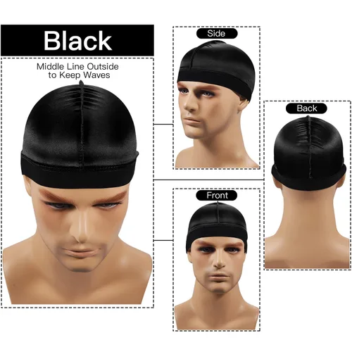 Vista 2 de 3 piezas de gorros de seda, gorro de compresión para hombres, premio 1 Durag.