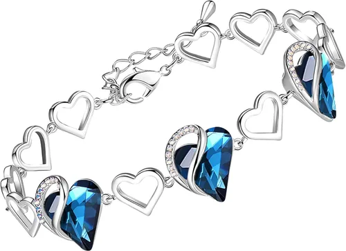 Vista 16 de Leafael Pulsera de eslabones de corazón infinito, piedra natal o piedra curativa para mujer, regalo de joyería de tono plateado para ella, cadena