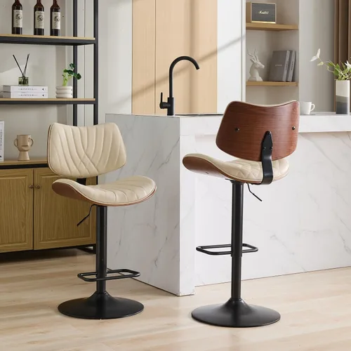 Vista 7 de Juego de 2 taburetes de bar giratorios de 360°, taburetes de bar modernos de mediados de siglo, altura de mostrador ajustable, sillas de bar Negro
