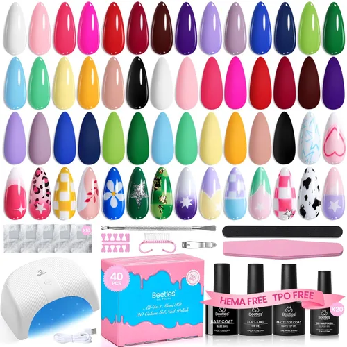 Vista 11 de Beetles - Kit de 69 esmaltes de uñas de gel con luz UV – Kit de esmalte de uñas de gel de 35 colores con base y capa superior brillante