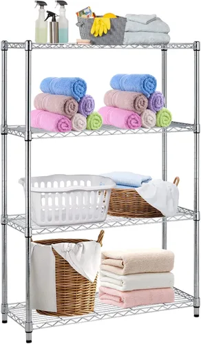 Vista 9 de Estantería de alambre ajustable de 3 niveles, estantes de metal con patas niveladoras, estante de almacenamiento para armario, cocina, baño, estante