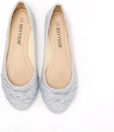 Vista 5 de Zapatos planos de ballet para mujer - Zapatos de vestir clásicos con puntera redonda anudados en la parte delantera de lona - Bonitos zapatos