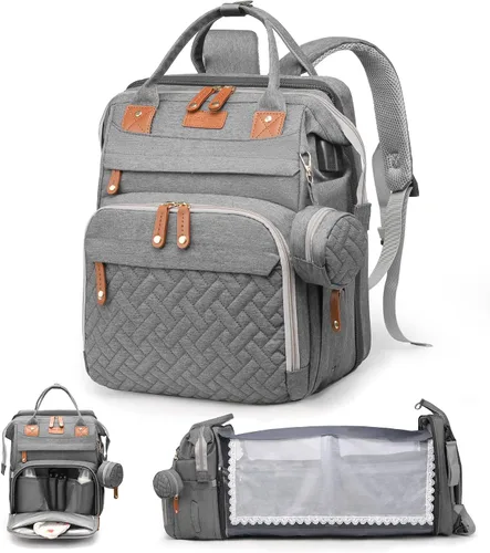Vista 8 de Bolsa de pañales con estación de cambio, bolsa de bebé de viaje multifuncional, tote de bebé impermeable, bolsa de mamá de gran capacidad, mochila