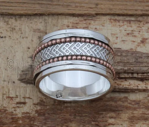 Vista 2 de 925 Sterling Silver Ring, Bohemian Silver Ring, Statement Silver Ring, Spinner Band Rings, Antique Silver Ring, Minimalist Ring Women, Fidget
