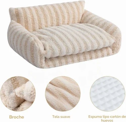 Vista 5 de Hollypet Cama para gatos, mullida, multifuncional, de doble capa, suave para mascotas, sofá ortopédico para gatos y perros pequeños, color beige