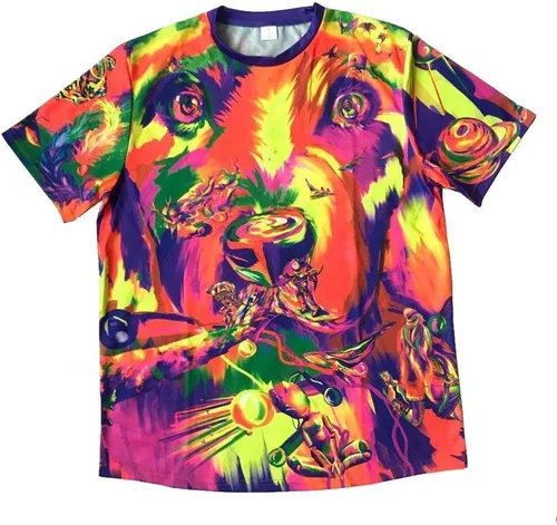 Vista 3 de aofmoka Ultraviolet Fluorescent Handmade Art Neon Blacklight Reactive Print Men T-Shirt
