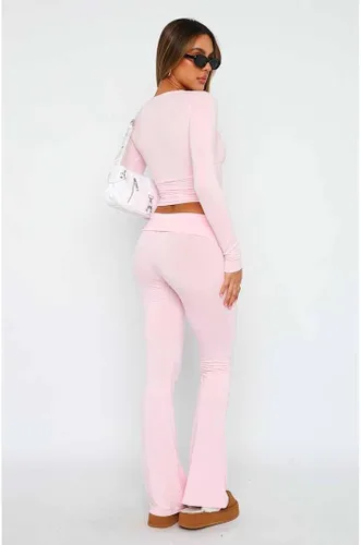 Vista 4 de ABYOVRT Leggings acampanados para mujer, cintura elástica doblada, pantalones de yoga para entrenamiento, pantalones casuales ajustados con corte