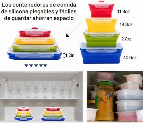 Vista 5 de Juego de recipientes de almacenamiento de alimentos de silicona plegable (color multi)