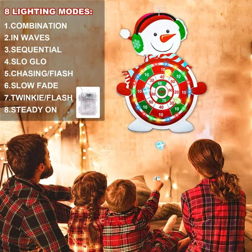 Vista 2 de Juegos de Navidad para Familias, Tablero de Dardos Iluminado para Niños y Adultos con 12 Bolas Adhesivas Juegos de Fiesta de Navidad