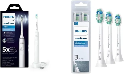 Vista 20 de Philips Sonicare 4100 Cepillo de dientes eléctrico recargable, negro, con cabezales de repuesto originales Philips Sonicare Optimal para control
