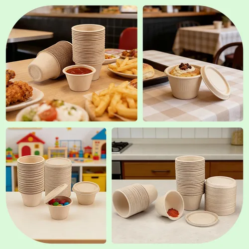 Vista 4 de Vmiapxo Paquete de 50 vasos de papel desechables de 4 onzas con tapas Marrón