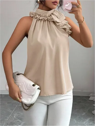 Vista 2 de SOLY HUX Blusa elegante con cuello halter para mujer Albaricoque puro