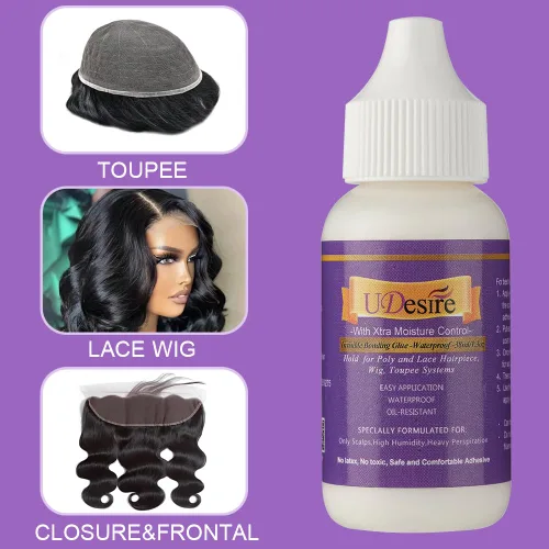 Vista 5 de Pegamento invisible de unión - Impermeable 1.3oz - Control de humedad extra - Pegamento de peluca de sujeción ligera para peluca de polietileno