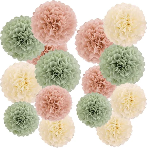 Vista 12 de Pompones de Papel de Flores Rosa Intenso Decoraciones Colgantes Bola de Flores Rosas para el Día de la Madre Baby Shower Boda Guardería Fiesta