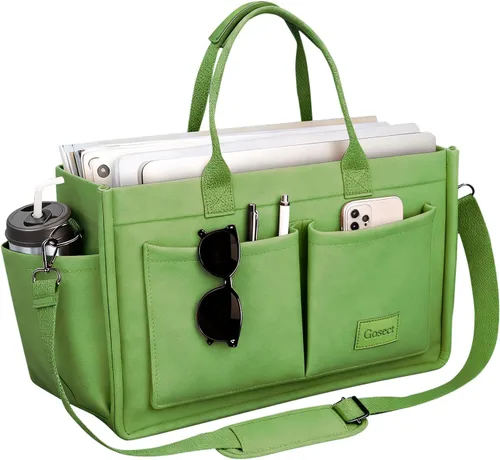Vista 14 de Bolso de lona para mujer con bolsillos, bolso cruzado para portátil de trabajo, bolso de hombro para todo lo demás, bolso de lona para todos