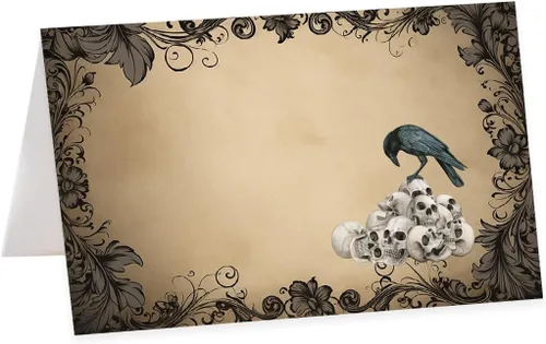 Vista 14 de Andaz Press Tarjetas de lugar con nombre de Halloween para colocar la mesa, etiquetas de alimentos en blanco para tarjetas de bufé de fiesta