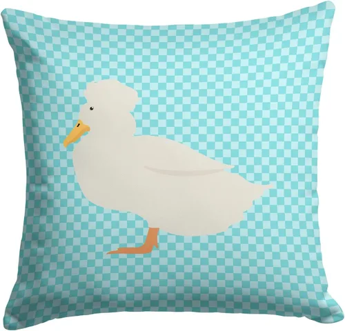 Vista 504 de Caroline's Treasures BB8163PW1414 Beltsville - Almohada decorativa de tela a cuadros pequeños, color blanco, pavo y gallina azul, lavable a máquina