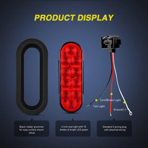 Vista 4 de Nilight Luces traseras LED ovaladas de 6 pulgadas, color rojo, paquete de 2
