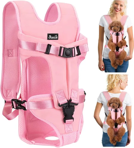 Vista 9 de Lukovee Mochila transportadora para perros, con patas hacia afuera, fácil ajuste, transportadora frontal para perros pequeños y medianos Negro