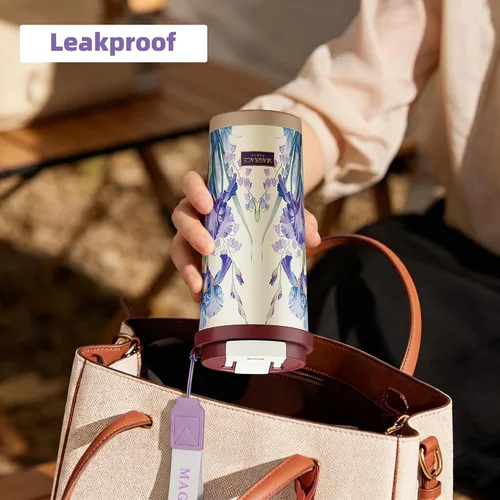 Vista 6 de MAGRACE Taza de viaje de café – Vaso de café a prueba de fugas con tapa abatible y pajilla, aislado al vacío para bebidas calientes y frías