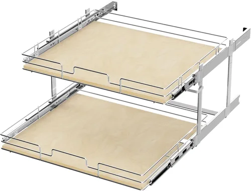 Vista 8 de ROOMTEC Organizador de Gabinete Extraíble Individual de 2 Niveles 16½"An x 21½"Pr, Organizadores de Estantes de Madera Deslizantes, Organización