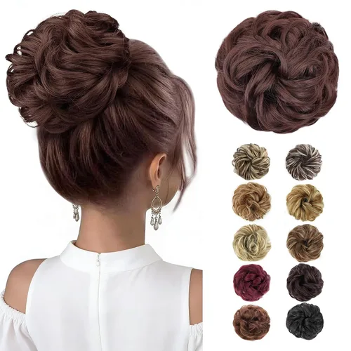 Vista 49 de MORICA Moño desordenado, extensiones de moño sintético para mujeres (rubio beige ceniza)