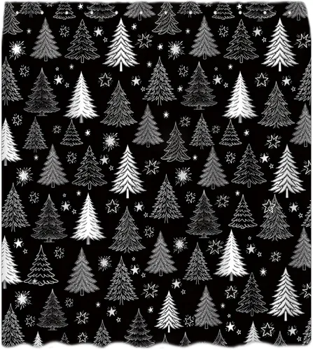 Vista 6 de Cortina de ducha con diseño de árbol de Navidad, color negro y blanco, diseño de árbol de Navidad retro, copo de nieve, diseño de pino de Año Nuevo