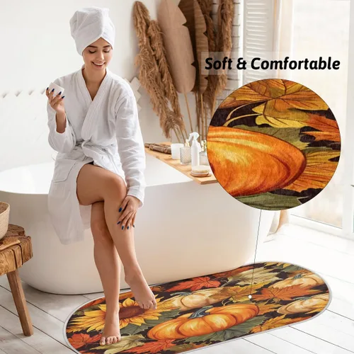 Vista 4 de cfpolar Pumpkins Maple Leaves Sunflowers Bathroom Rugs Non-Slip Bath Rug Microfiber Bath Mat Absorbent Kitchen Mats and Rugs Machine Washable Oval