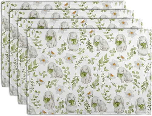 Vista 13 de Juego de 4 manteles individuales del 4 de julio, manteles individuales patrióticos florales con cruces y estrellas del Día de la Independencia y Día