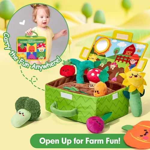 Vista 5 de hahaland Juguetes para bebés de 6 a 12 meses – Frutas Verduras Jardín Planta Granja Peluche 6 Month Old Montessori Sensory Toys Carrot Flower with