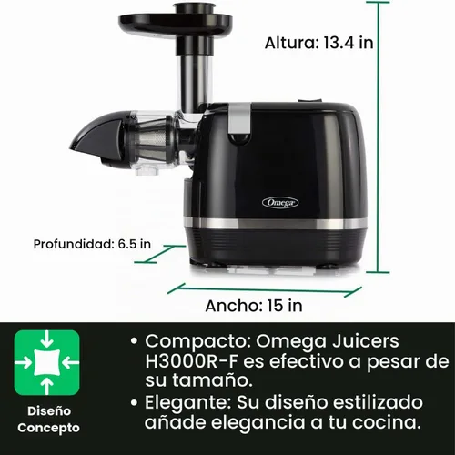 Vista 4 de Omega Exprimidor H3000R Extractor de masticación lenta, 150 vatios, color negro