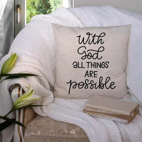 Vista 3 de SSOIU Funda de almohada con cita motivacional e inspiradora, con Dios todas las cosas son posibles, de lino y algodón, decorativa, para el hogar