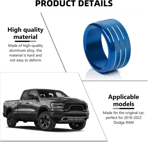 Vista 3 de RAZPOY Consola central de aire acondicionado de CA interruptor de radio, anillo de decoración interior accesorios para Dodge RAM 2018-2022, aleación