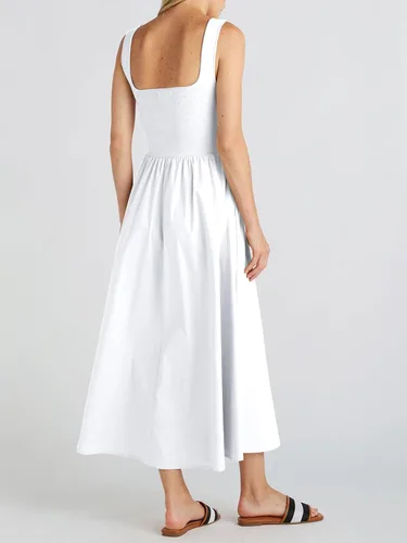 Vista 5 de MIEAZOM Vestido largo de verano para mujer, sin mangas, con vuelo, casual, holgado, con bolsillos