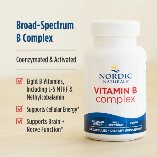 Vista 3 de Nordic Naturals Complejo de vitamina B - 45 cápsulas - Tiamina, riboflavina, niacina, vitamina B6 y B12, folato, biotina, ácido pantoténico, salud