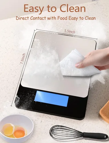 Vista 6 de Báscula digital de cocina de 33 libras para alimentos, onzas, recargable, acero inoxidable 304, baterías y carga tipo C, perfecta para preparar