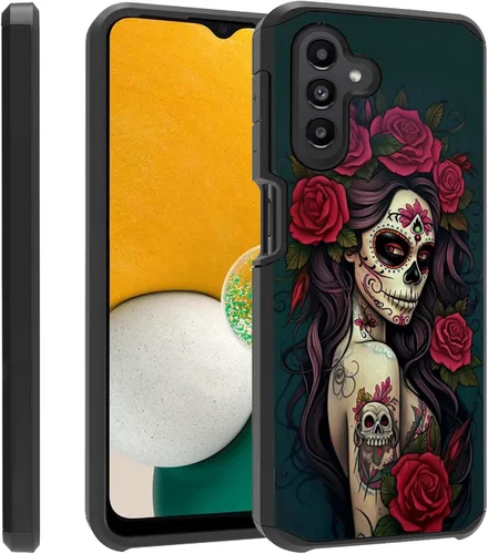 Vista 29 de Funda para teléfono Galaxy A14 5G, resistente 2 en 1 de doble capa híbrida de policarbonato duro y silicona suave a prueba de golpes, funda de Retro