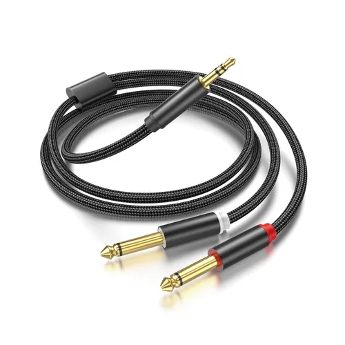 Vista 10 de (3.05m-2PACK) Cable TRS de 3.5mm a divisor en Y estéreo con salida dual de 6.35mm 1/4 TS Mono Compatible con iPhone, tarjeta de sonido
