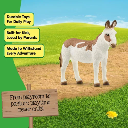 Vista 5 de Schleich Farm World - Figura de animal de burro manchado americano – Juguete de animal de granja altamente detallado y duradero, juego divertido