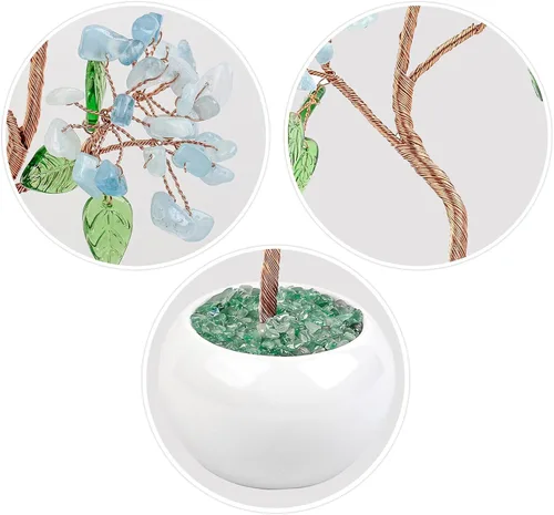 Vista 3 de Amogeeli Árbol de dinero de cristal curativo con maceta de cerámica, árbol de la suerte bonsái de piedra para decoración del hogar Fengshui