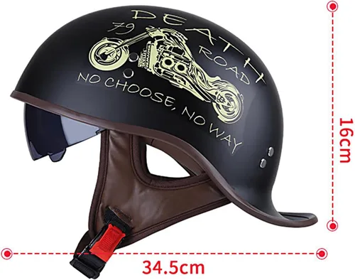 Vista 7 de Hanhua Medio casco de motocicleta para adultos, hombres y mujeres, casco de calavera de cara abierta vintage, aprobado por DOT/ECE, AVT Cruiser