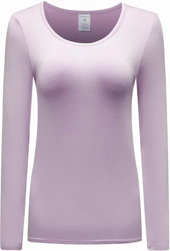 Vista 11 de OThread & Co. Camiseta de manga larga con cuello redondo para mujer, capa básica, de elastano Albaricoque