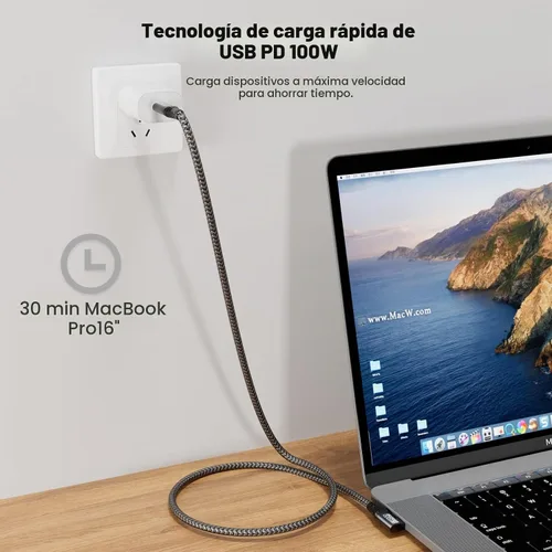 Vista 4 de Cable USB C a C 3.2 Gen 2 × 2 de 100 W/20 Gbps [6.6 pies/6.6 ft] Salida de video 4K de carga rápida compatible con Thunderbolt 3/4 para MacBook iPad