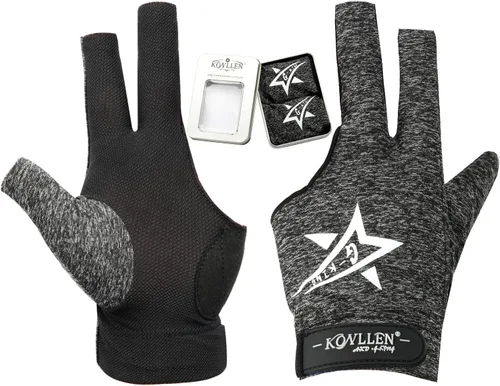 Vista 11 de KONLLEN Breathable Billiards Gloves, Left/Right Hand Three-finger design, mesh palm, adjustable wrist strap, secure grip for pool and snooker