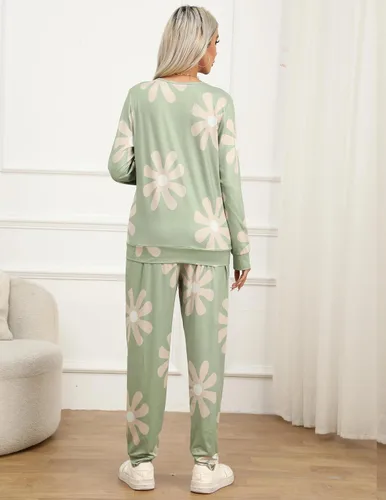 Vista 5 de Eyoupeer Conjunto de pijama de manga larga para mujer, ropa de dormir suave, conjuntos de descanso con bolsillos