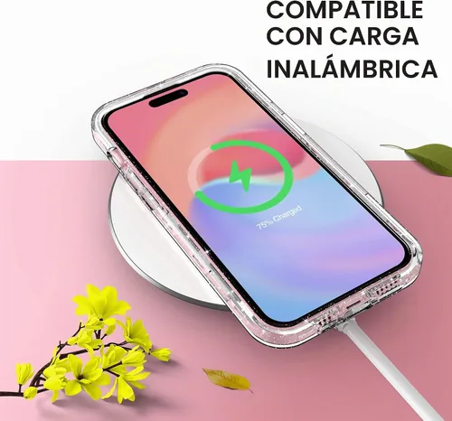 Vista 7 de ULAK - Funda compatible con iPhone 15 Plus, transparente, con purpurina a brillo claro