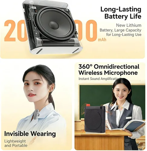 Vista 9 de Amplificador de voz inalámbrico, micrófono Lavalier Bluetooth con chip de reducción de ruido y magnético, para aula de enseñanza, reuniones y Negro