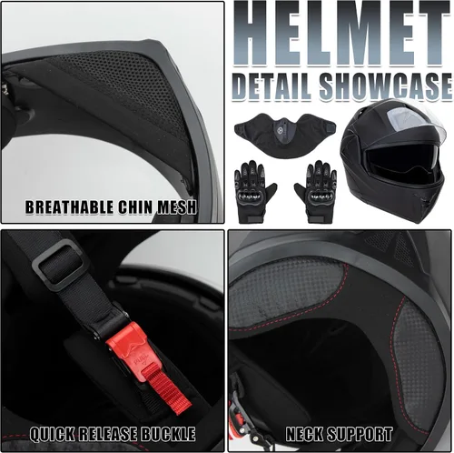 Vista 5 de Casco de motocicleta de cara completa aprobado por DOT con doble visera abatible, casco de motocicleta de cara completa con doble visera abatible